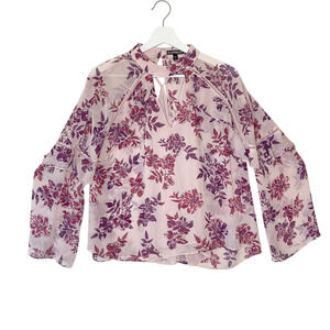 Express Blouse Womens Large keyhole neck ruffle Sheer Shirt Layered Long Sleeved